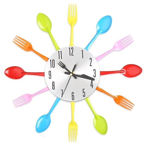 Multi-color Fork Spoon Cutlery Wall Clock