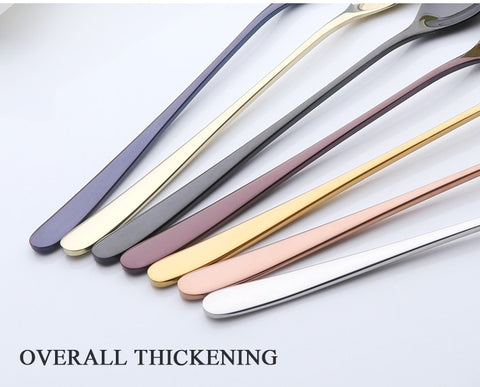 8'' Stainless Steel  Ice Spoon - Long handle Rose Gold Coffee Spoon - Set 7 Colors Long Ice Scoop Black Mixing Colour Spoon