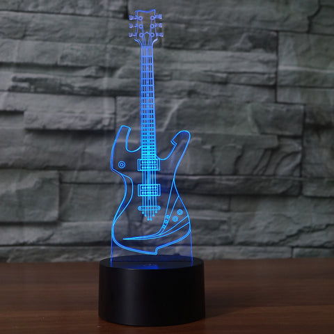 3D Illusion Guitar Night Light, 7 Color with Touch Switch USB Cable LED Light for Home Decorations