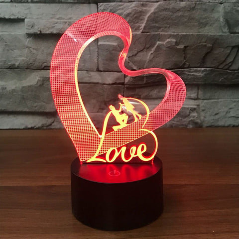LOVE - 3D Illusion 7 Color Night Light with Touch Switch USB Cable Nice Gift